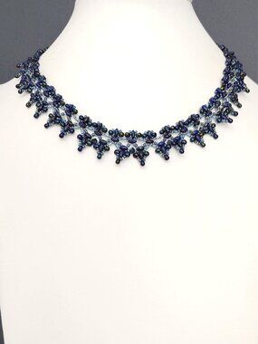 Shades of blue seed bead & tiny bead necklace